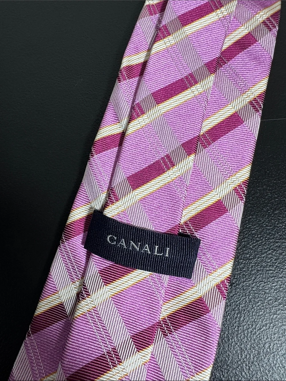 Canali mens pink purple plaid 100% silk luxury neck tie EUC